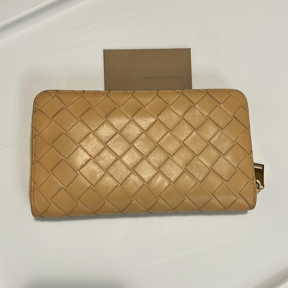 Bottega Veneta Medium Intrecciato butterscotch leather zip around wallet